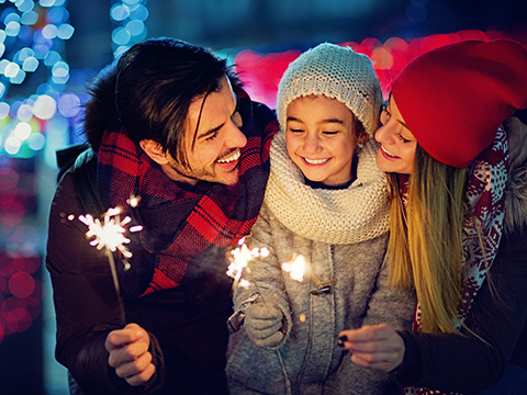 a family rings in the new year with sparklers at lake arrowhead lodge