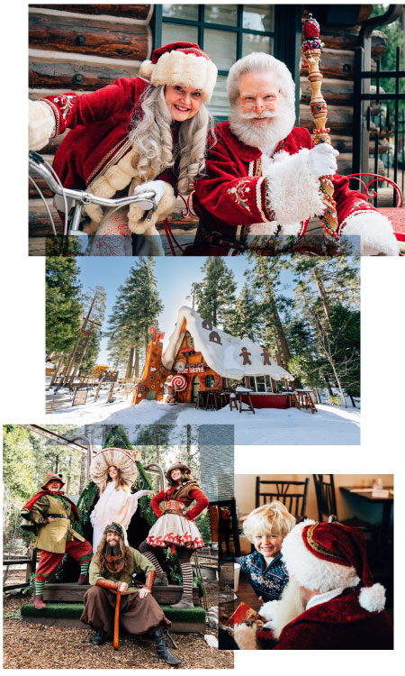 Santa's village at sky park characters interact with happy guests